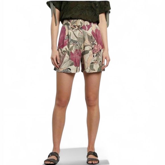 Desigual Etnican Jungle Print Tailored Shorts Belted Women’s EU 40 US 10 NWOT